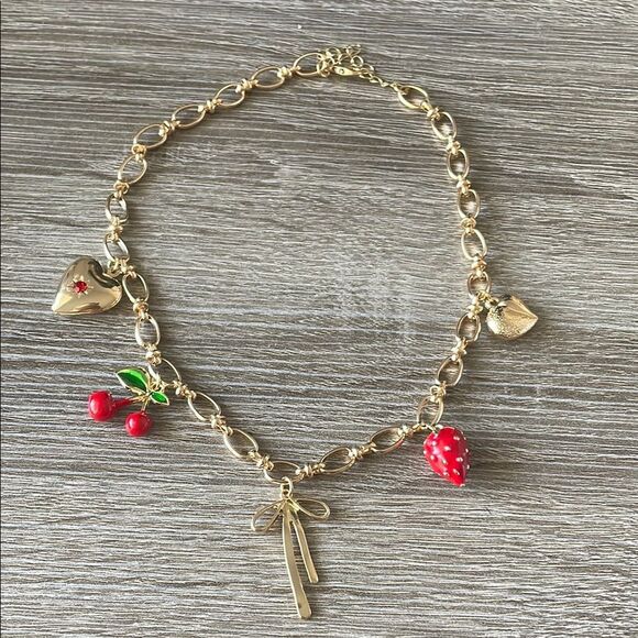 Gold red multiple Charm Necklace N1070 - Picture 2 of 3
